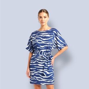 Sharagano Blue and White Zebra-Print Coverup Dress